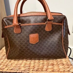 Celine Brown Macadam Canvas Top-Handle Boston Bag